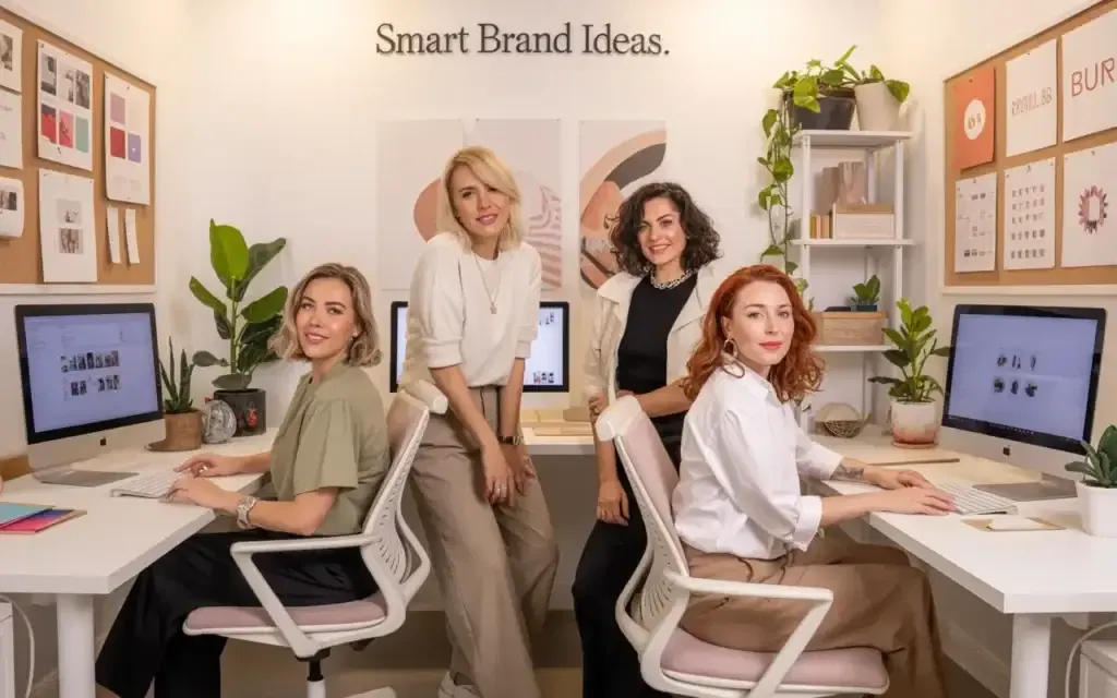 The Smart Brand Ideas design team collaborating in their studio